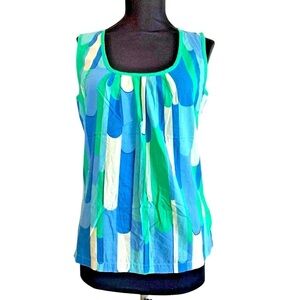 Boden Geometric Blue Green White Cotton Tank Top Side Zip Size 4 Colorful